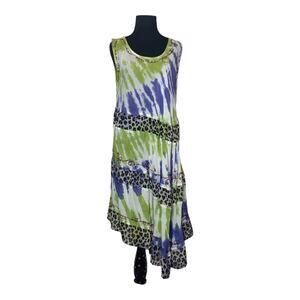 Jessica Taylor green blue rayon sleeveless boho asymmetric midi dress size small